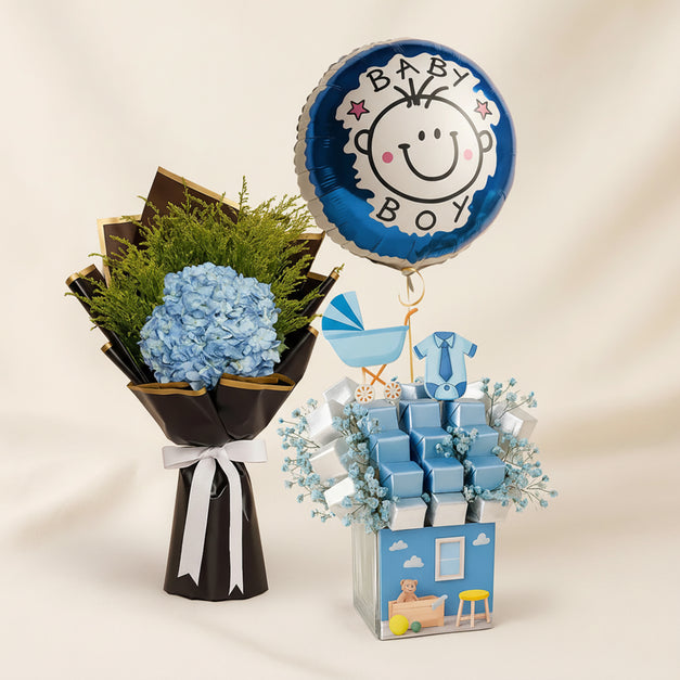 طلة حلوة | باقة شوكولاتة زرقاء للمولود