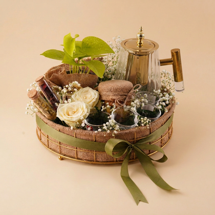 Coffee Serving Tray With Flowers & Plants