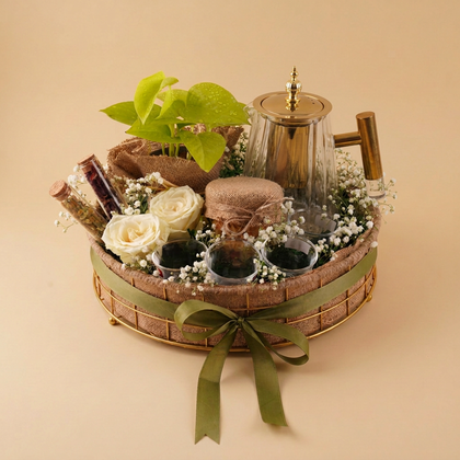 Coffee Serving Tray With Flowers & Plants
