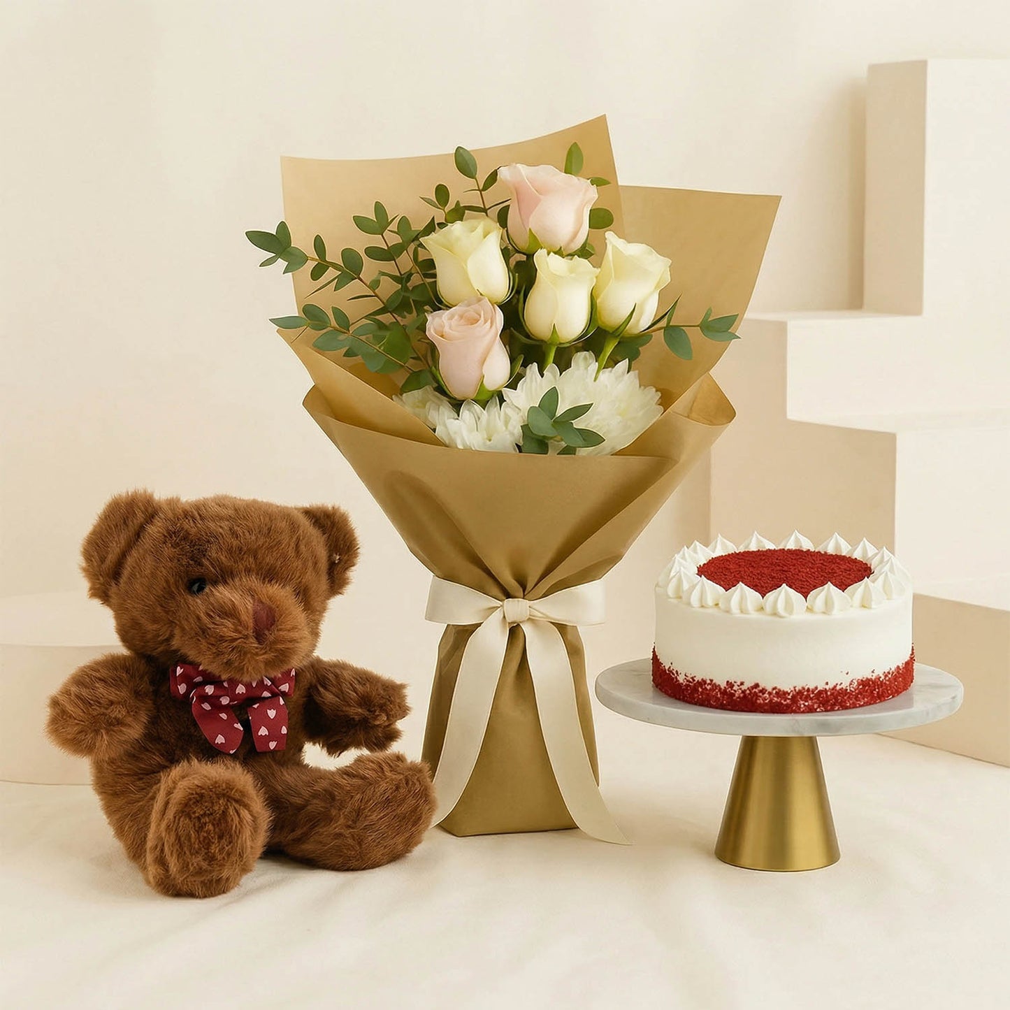 Sweet Teddy Bear n Flower Bouquet