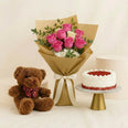 Pink Roses n Red Velvet Cake