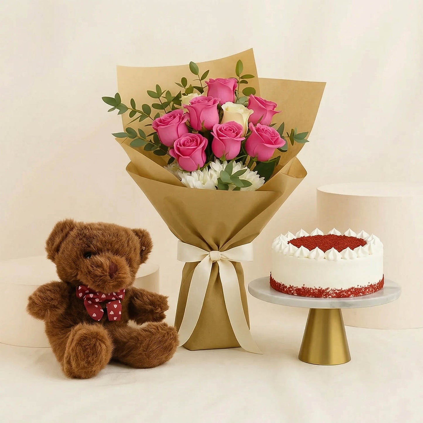 Sweet Teddy Bear n Flower Bouquet