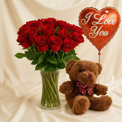 زاهية | فازة ورد احمر