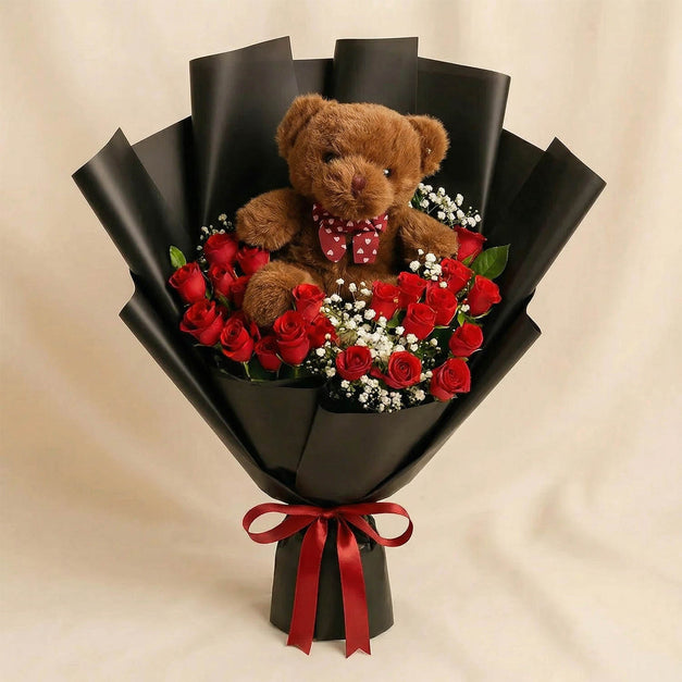 Hug of Love Teddy & Rose Bouquet
