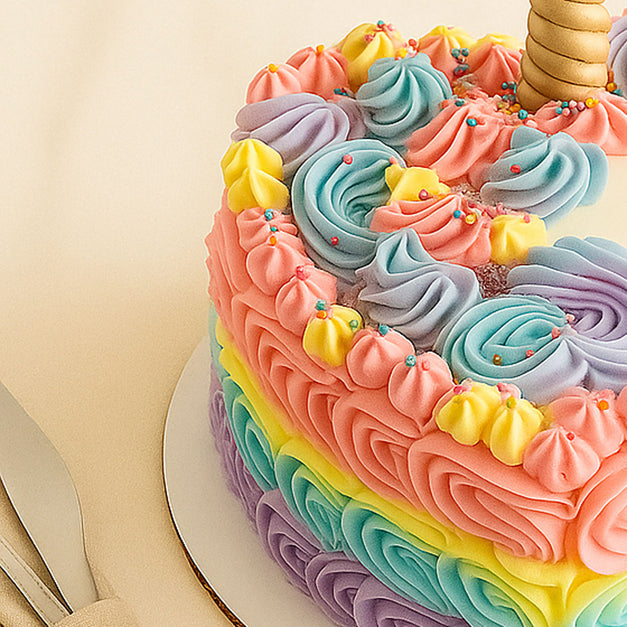 كيكة اطفال يونيكورن على شكل قلب