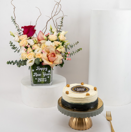 New Year Wishes Flower n Cake Combo
