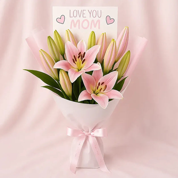 Pink Lily Bouquet For Mom 