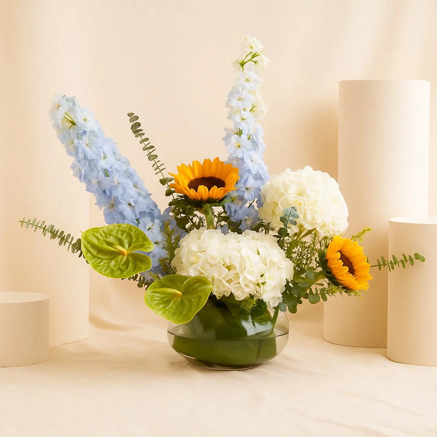 Sunflower n Hydrangea Bowl Arrangement